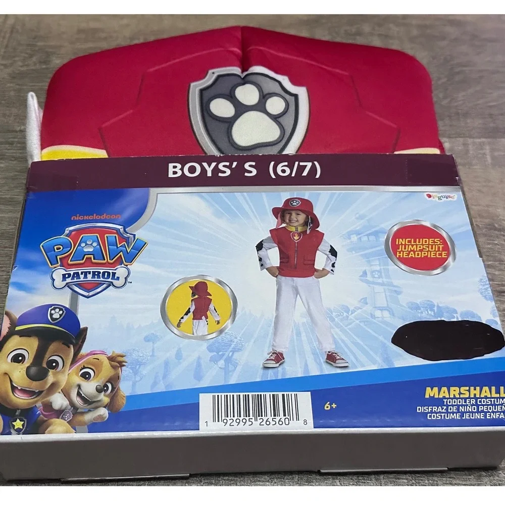 Paw Patrol Marshall Halloween Costume Boys Small 6/7 Jumpsuit & Headpiece NWT